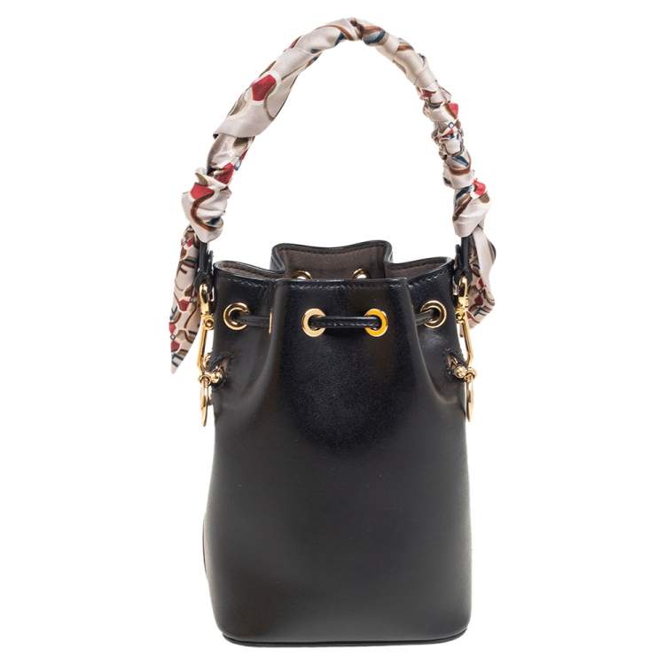 Pre Owned Fendi Black Leather Mini Mon Tresor Drawstring Bucket Bag