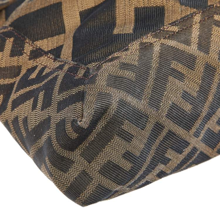 Pre Owned Fendi Tobacco Zucca Canvas And Leather Maxi Baguette Flap Shoulder Bag