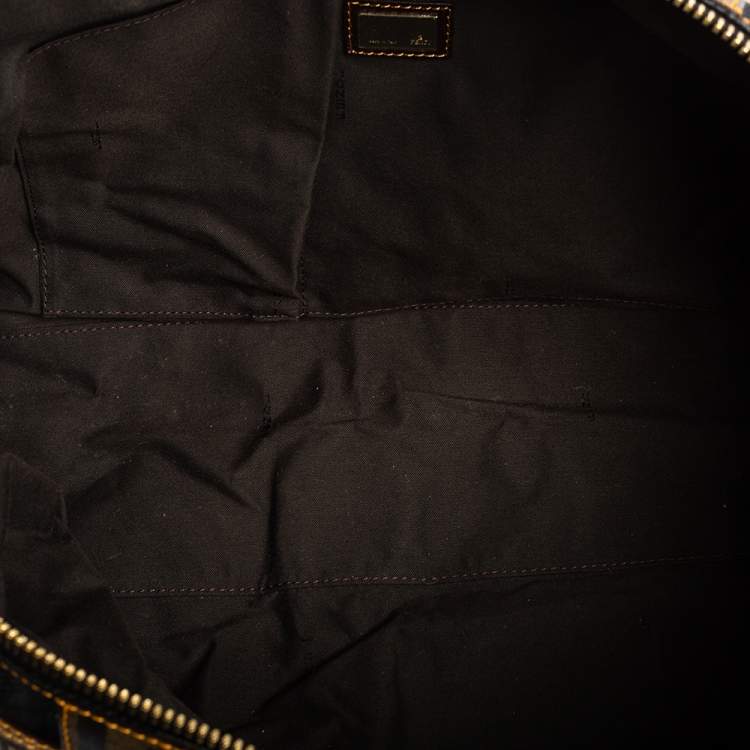 Pre Owned Fendi Brown/Black Zucca Canvas And Leather Mixed Media Boston Bag