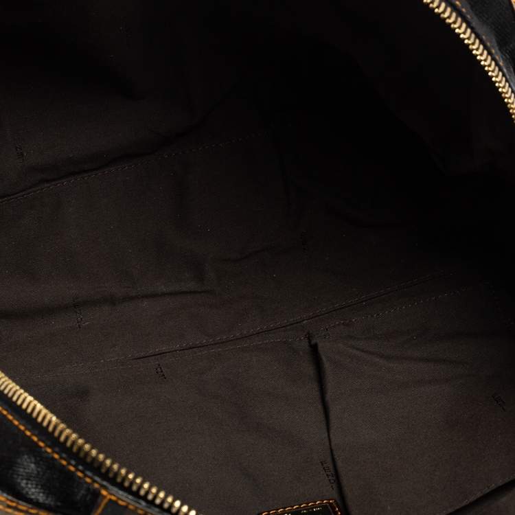 Pre Owned Fendi Brown/Black Zucca Canvas And Leather Mixed Media Boston Bag