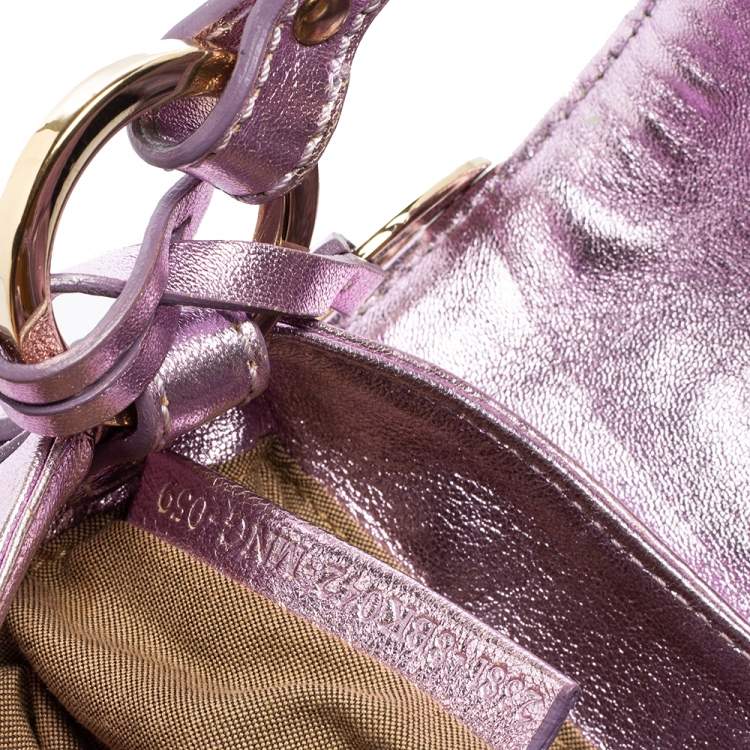 Pre Owned Fendi Metallic Lilac FF Embossed Leather Mini Chef Hobo