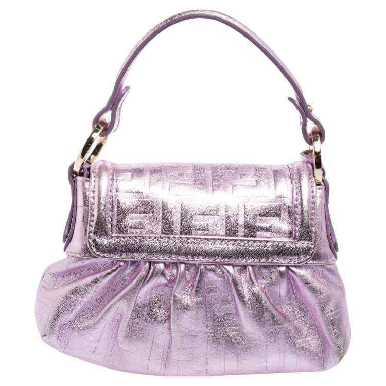 Pre Owned Fendi Metallic Lilac FF Embossed Leather Mini Chef Hobo