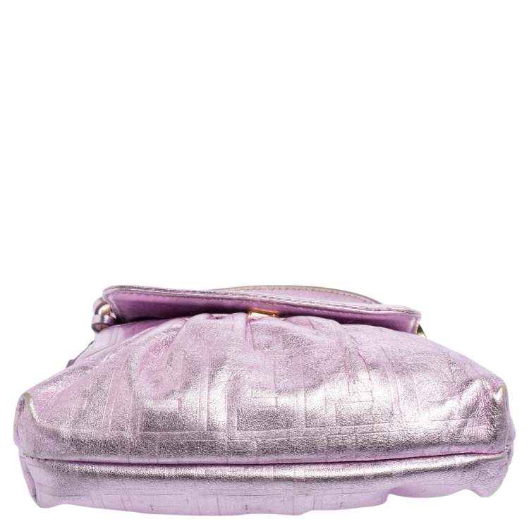 Pre Owned Fendi Metallic Lilac FF Embossed Leather Mini Chef Hobo