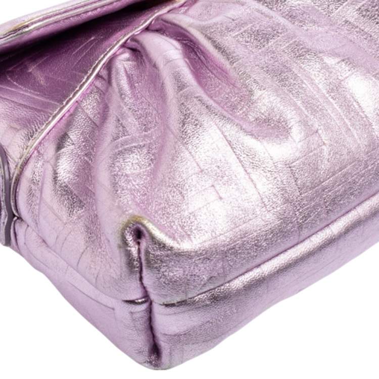 Pre Owned Fendi Metallic Lilac FF Embossed Leather Mini Chef Hobo