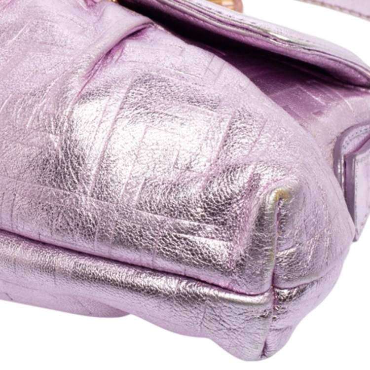 Pre Owned Fendi Metallic Lilac FF Embossed Leather Mini Chef Hobo