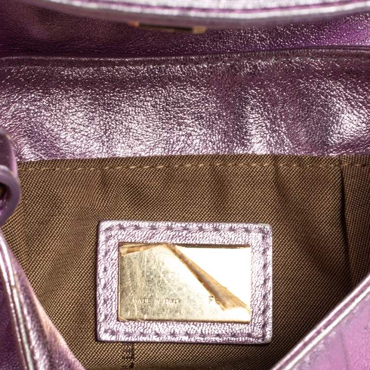 Pre Owned Fendi Metallic Lilac FF Embossed Leather Mini Chef Hobo