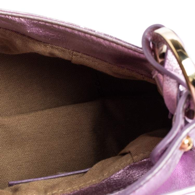 Pre Owned Fendi Metallic Lilac FF Embossed Leather Mini Chef Hobo