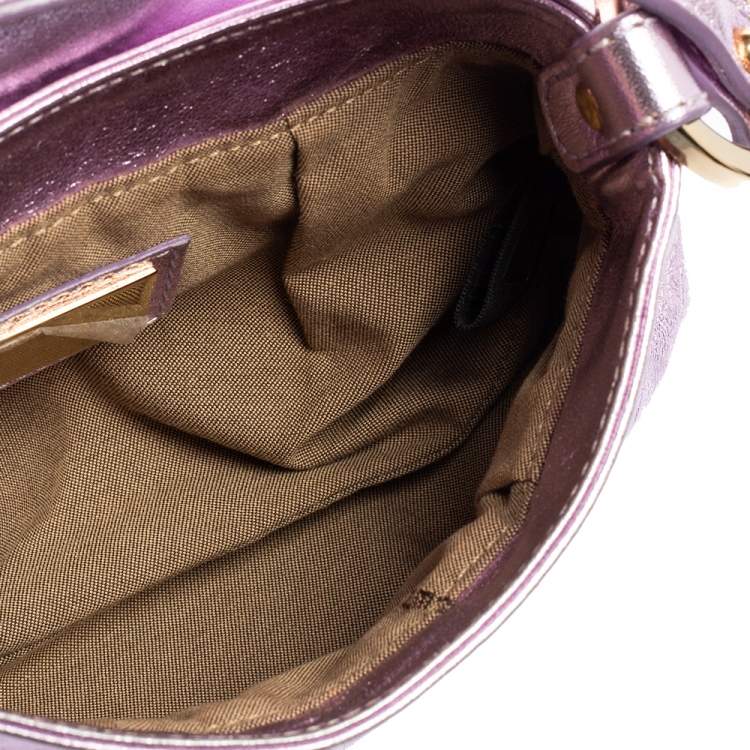 Pre Owned Fendi Metallic Lilac FF Embossed Leather Mini Chef Hobo