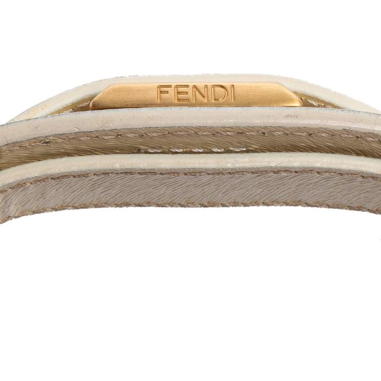 Pre Owned Fendi Beige/White Zucca Canvas And Leather Baguette
