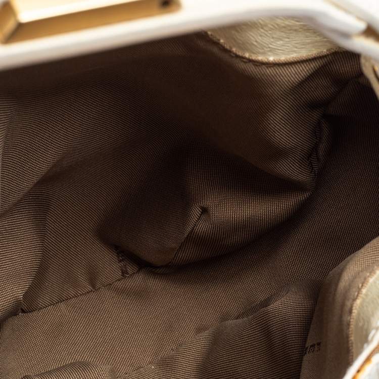 Pre Owned Fendi Beige/White Zucca Canvas And Leather Baguette