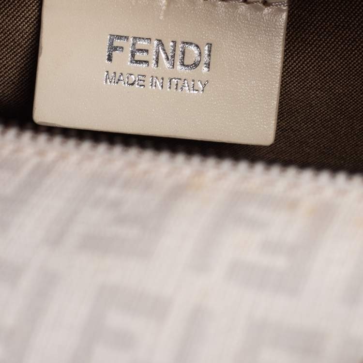 Pre Owned Fendi White Zucchino Coated Canvas Forever Bauletto Boston Bag