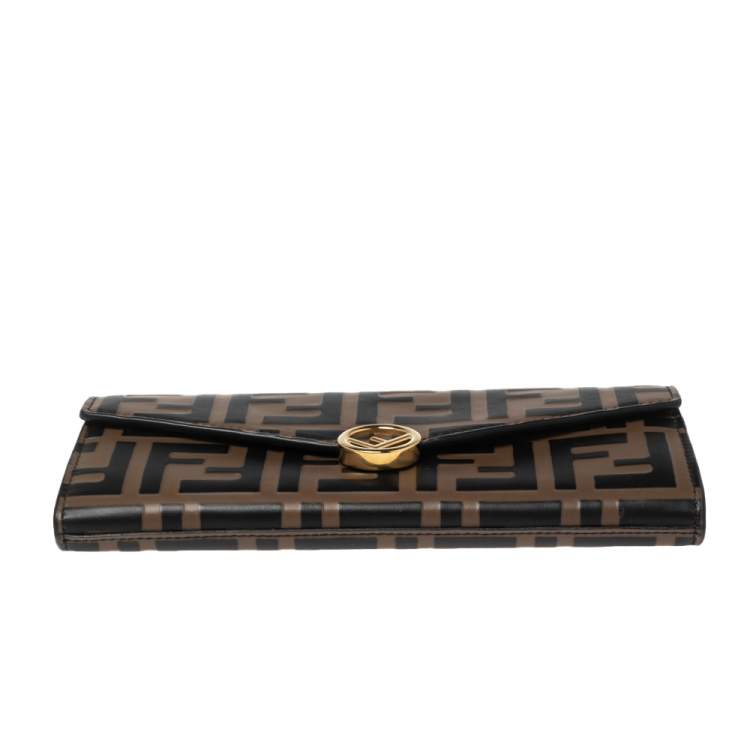 Pre Owned Fendi Tobacco Zucca Leather Flap Continental Wallet 