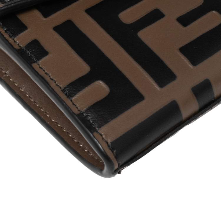 Pre Owned Fendi Tobacco Zucca Leather Flap Continental Wallet 