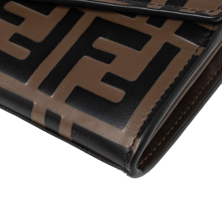Pre Owned Fendi Tobacco Zucca Leather Flap Continental Wallet 