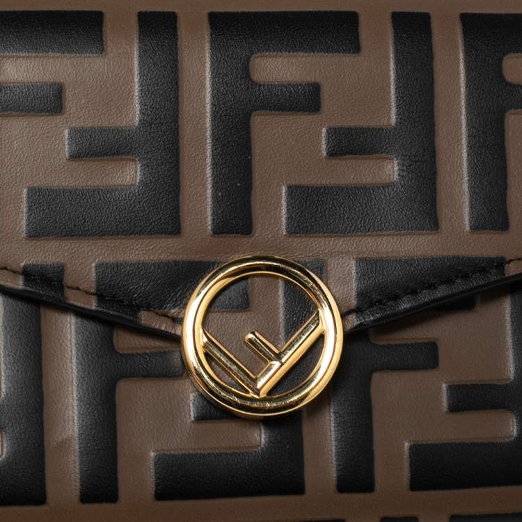 Pre Owned Fendi Tobacco Zucca Leather Flap Continental Wallet 