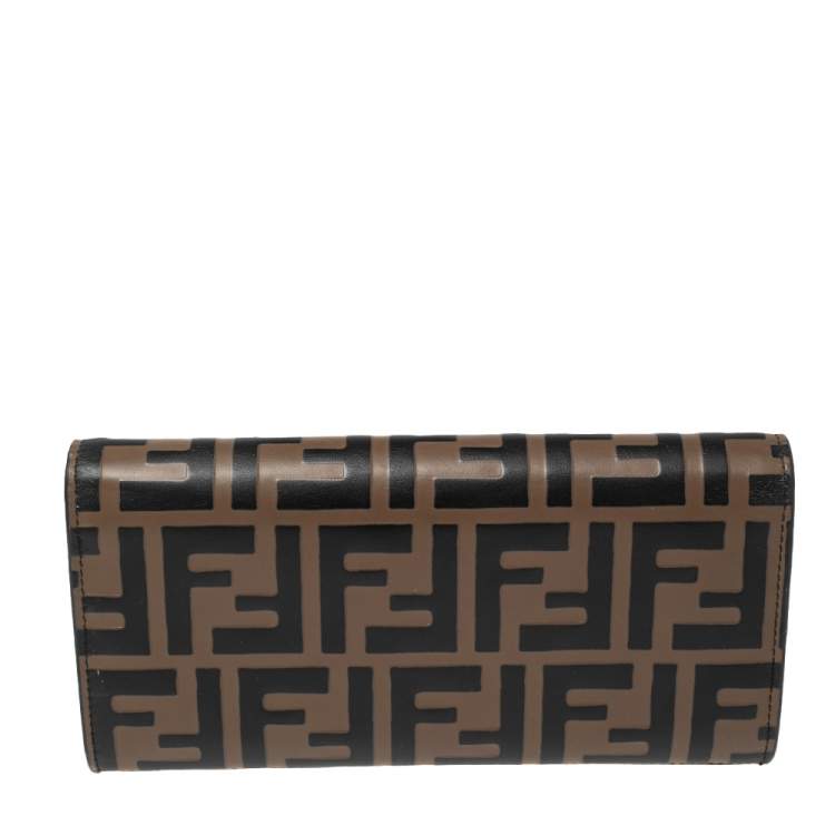 Pre Owned Fendi Tobacco Zucca Leather Flap Continental Wallet 
