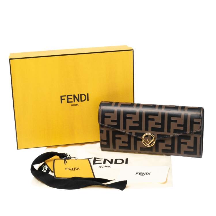 Pre Owned Fendi Tobacco Zucca Leather Flap Continental Wallet 