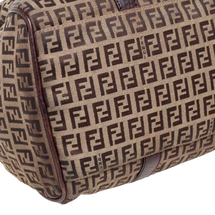 Pre Owned Fendi Brown/Beige Zucchino Canvas And Leather Bauletto Duffel Bag