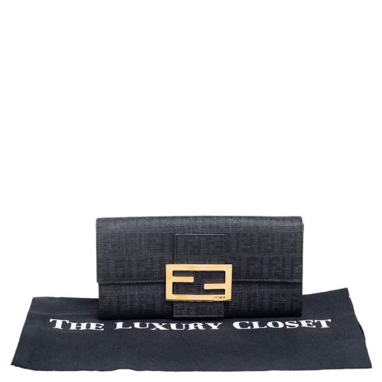 Pre Owned Fendi Black Zucchino Coated Canvas Forever Continental Wallet