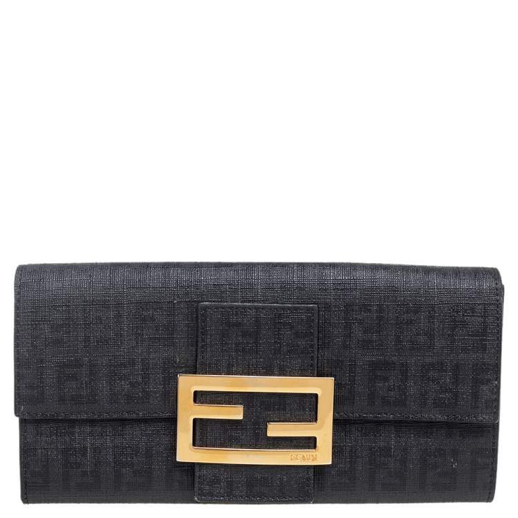 Pre Owned Fendi Black Zucchino Coated Canvas Forever Continental Wallet