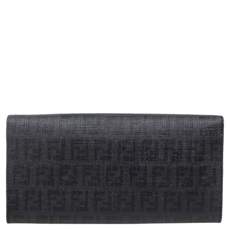 Pre Owned Fendi Black Zucchino Coated Canvas Forever Continental Wallet