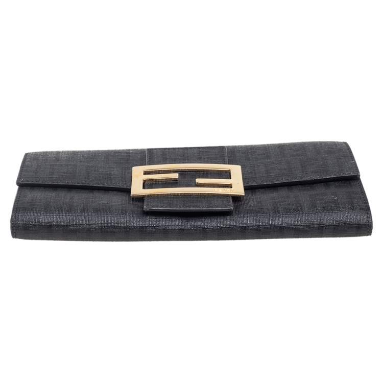 Pre Owned Fendi Black Zucchino Coated Canvas Forever Continental Wallet