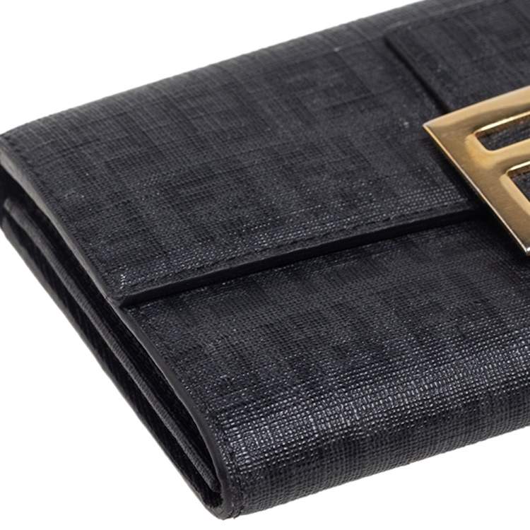 Pre Owned Fendi Black Zucchino Coated Canvas Forever Continental Wallet