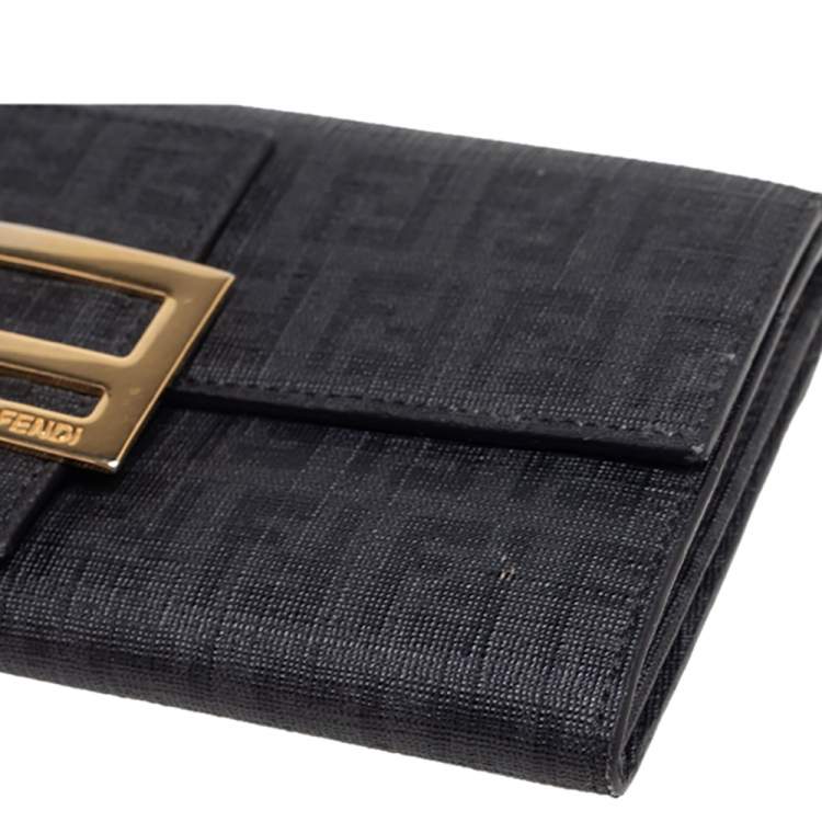 Pre Owned Fendi Black Zucchino Coated Canvas Forever Continental Wallet
