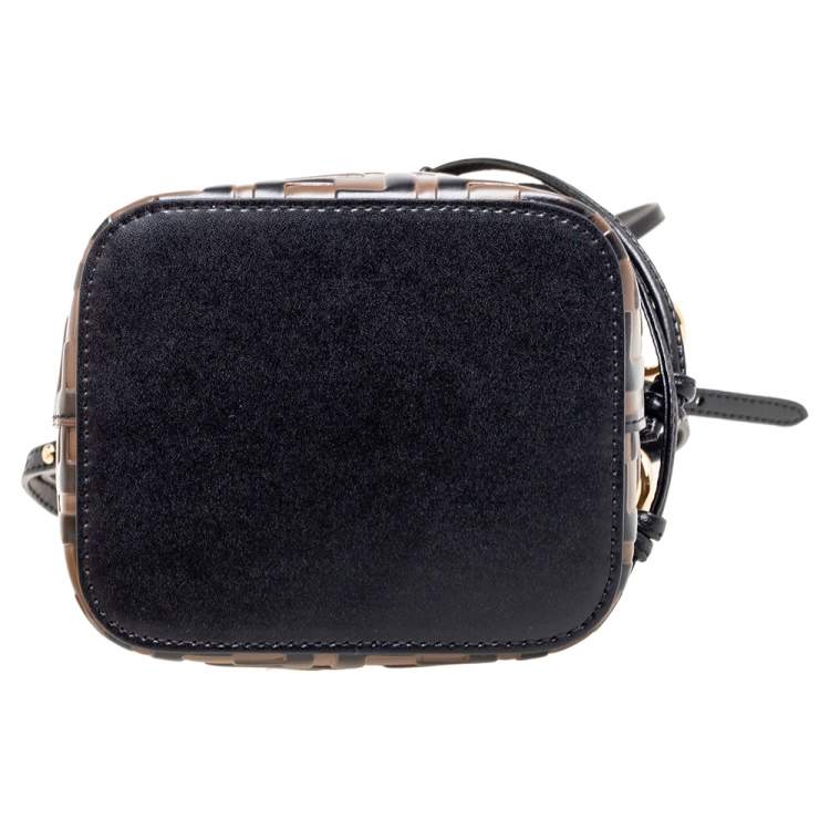 Pre Owned Fendi Brown/Black Zucca Leather Mini Mon Tresor Drawstring Bucket Bag