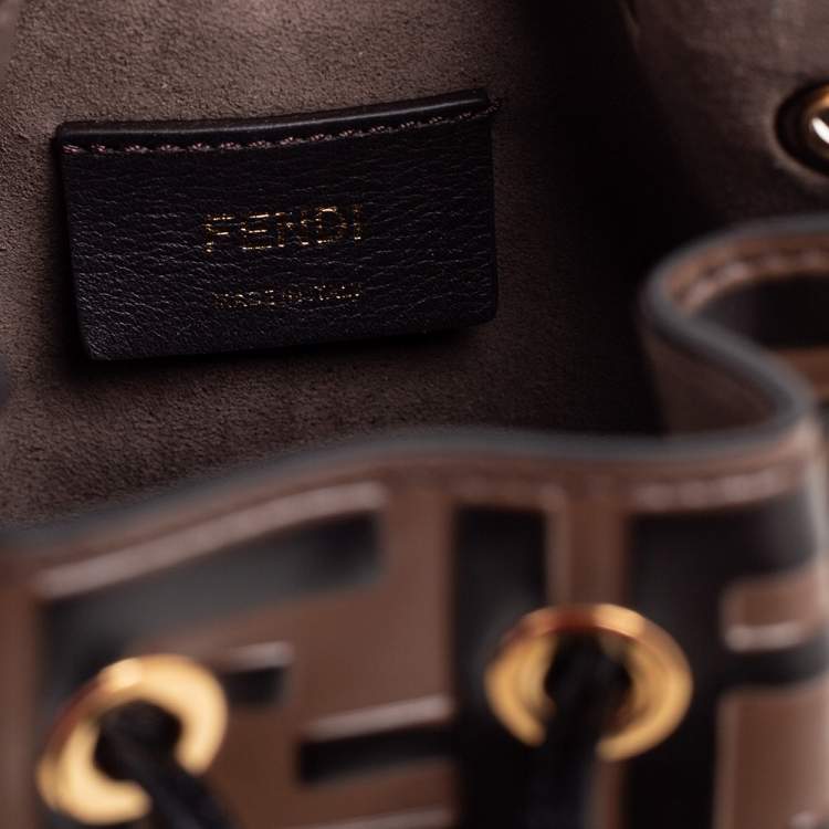 Pre Owned Fendi Brown/Black Zucca Leather Mini Mon Tresor Drawstring Bucket Bag