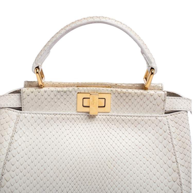 Pre Owned Fendi White Python Mini Peekaboo Top Handle Bag