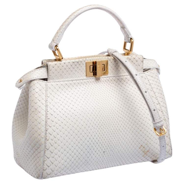 Pre Owned Fendi White Python Mini Peekaboo Top Handle Bag