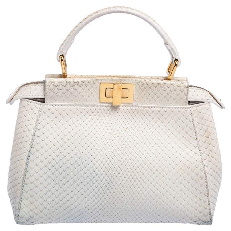 Pre Owned Fendi White Python Mini Peekaboo Top Handle Bag