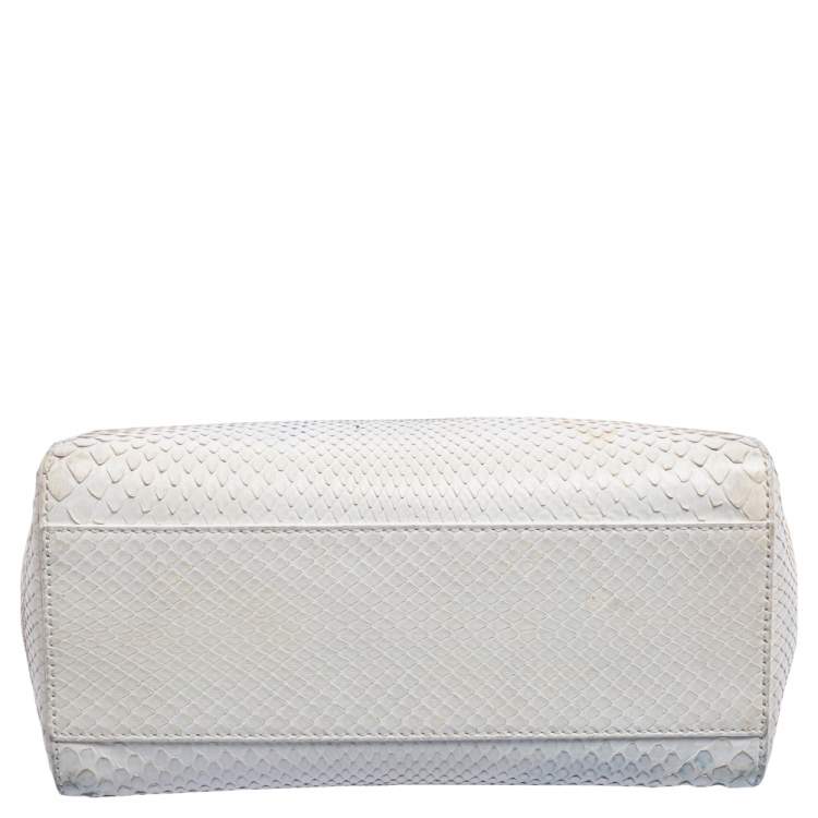Pre Owned Fendi White Python Mini Peekaboo Top Handle Bag