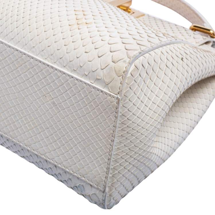 Pre Owned Fendi White Python Mini Peekaboo Top Handle Bag