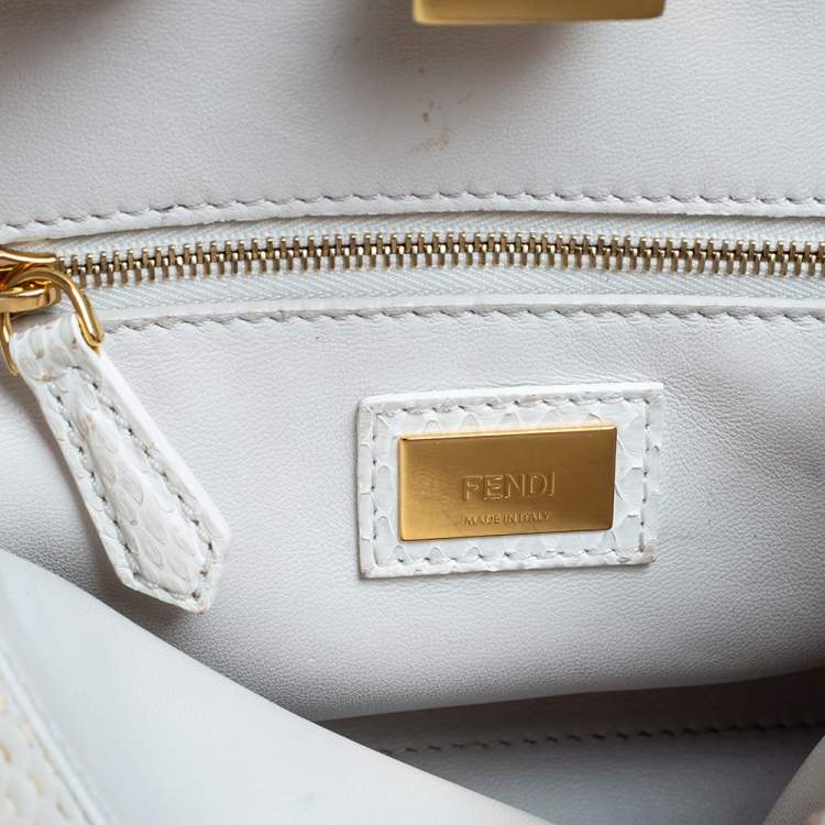 Pre Owned Fendi White Python Mini Peekaboo Top Handle Bag