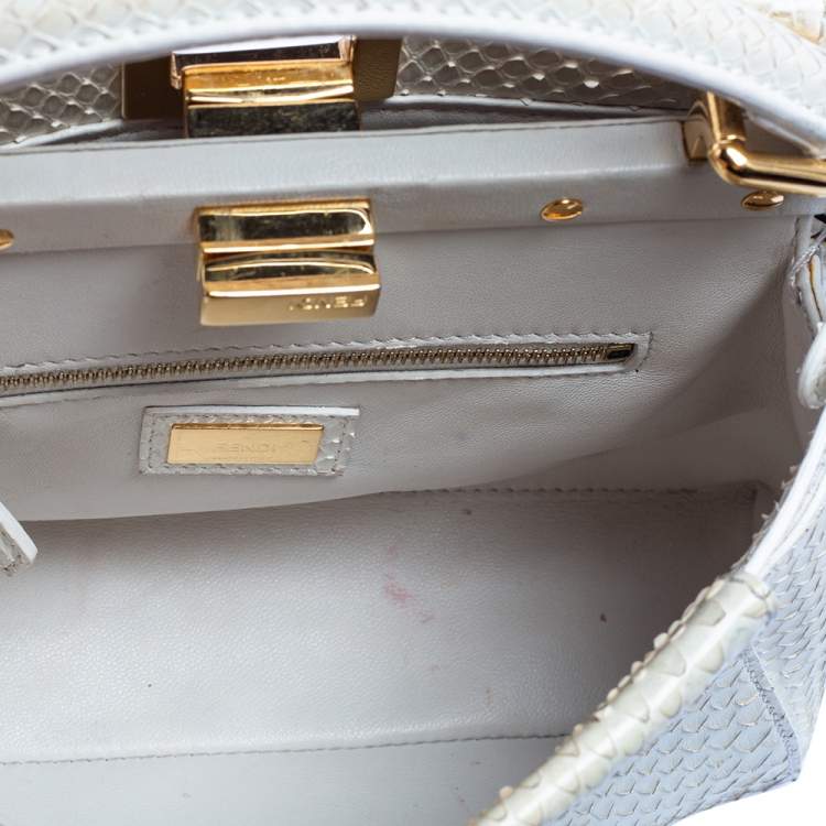Pre Owned Fendi White Python Mini Peekaboo Top Handle Bag