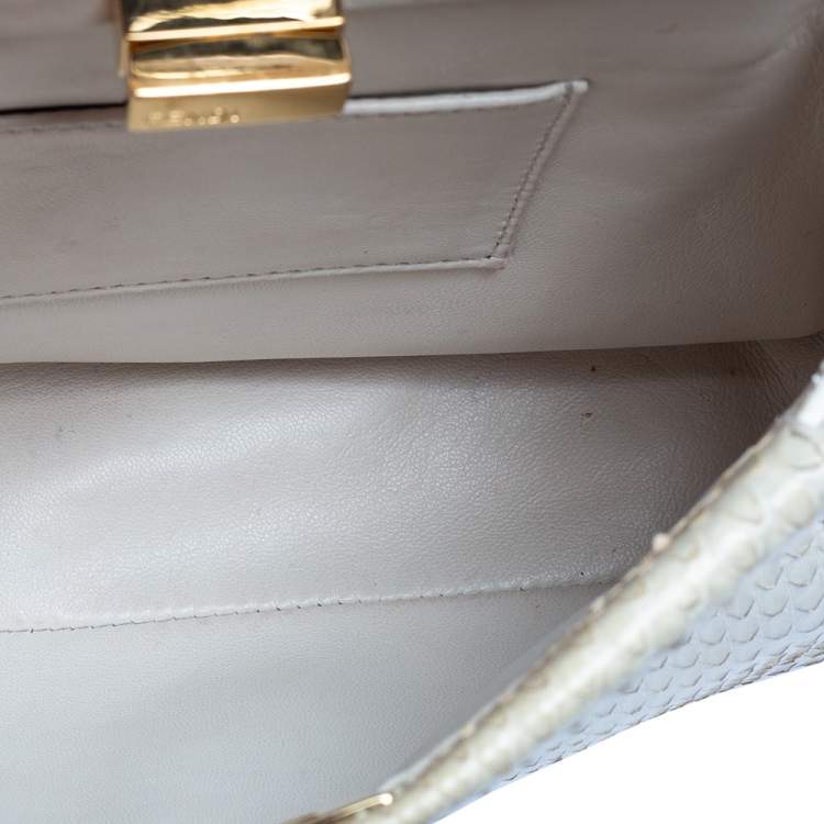 Pre Owned Fendi White Python Mini Peekaboo Top Handle Bag