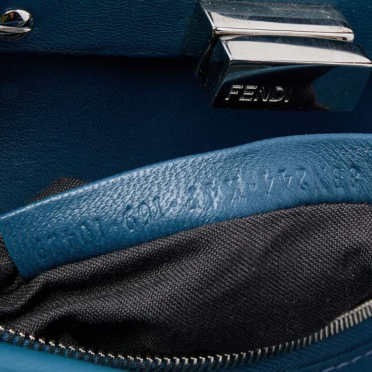 Pre Owned Fendi Blue Leather Peekaboo Top Handle Bag
