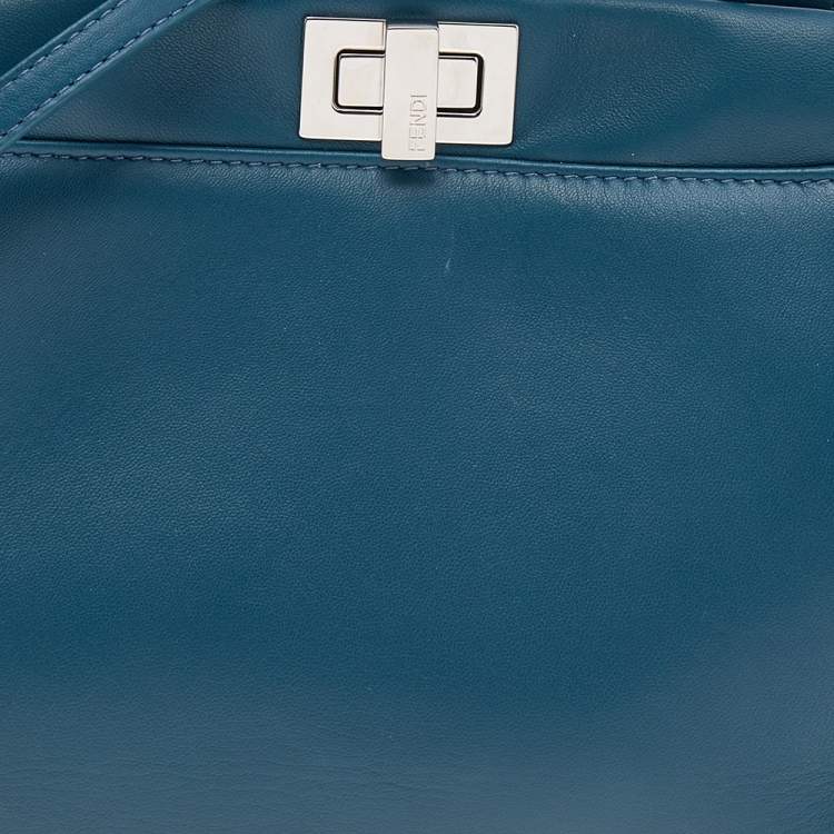 Pre Owned Fendi Blue Leather Peekaboo Top Handle Bag