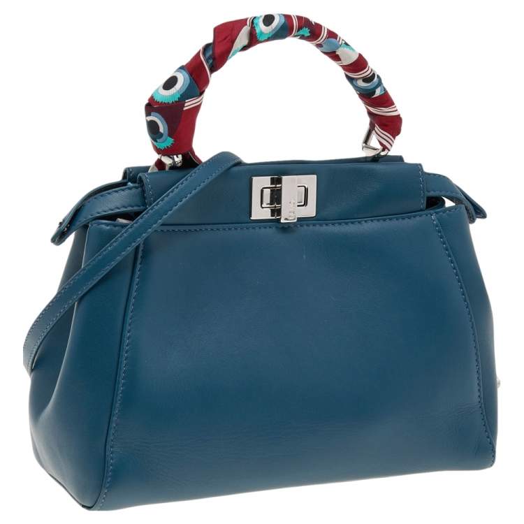 Pre Owned Fendi Blue Leather Peekaboo Top Handle Bag