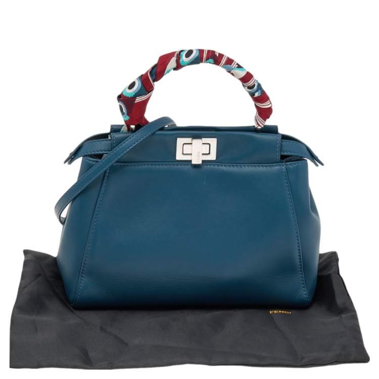 Pre Owned Fendi Blue Leather Peekaboo Top Handle Bag