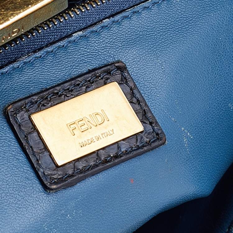 Pre Owned Fendi Navy Blue/Black Python Leather Mini Peekaboo Bag 