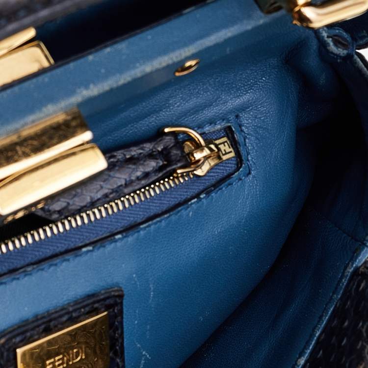 Pre Owned Fendi Navy Blue/Black Python Leather Mini Peekaboo Bag 