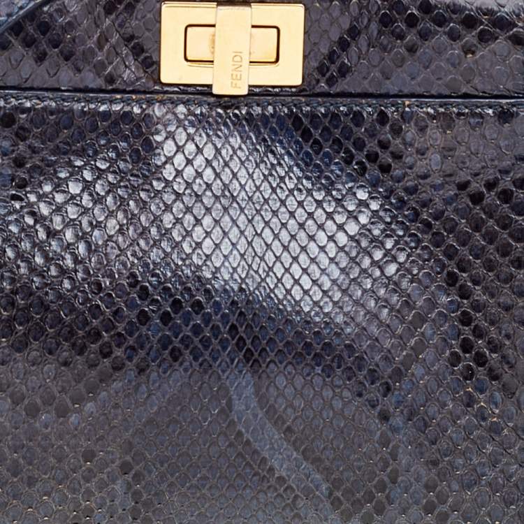 Pre Owned Fendi Navy Blue/Black Python Leather Mini Peekaboo Bag 