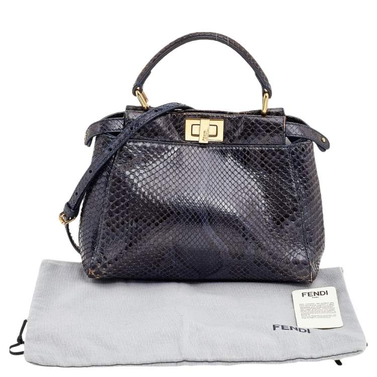 Pre Owned Fendi Navy Blue/Black Python Leather Mini Peekaboo Bag 