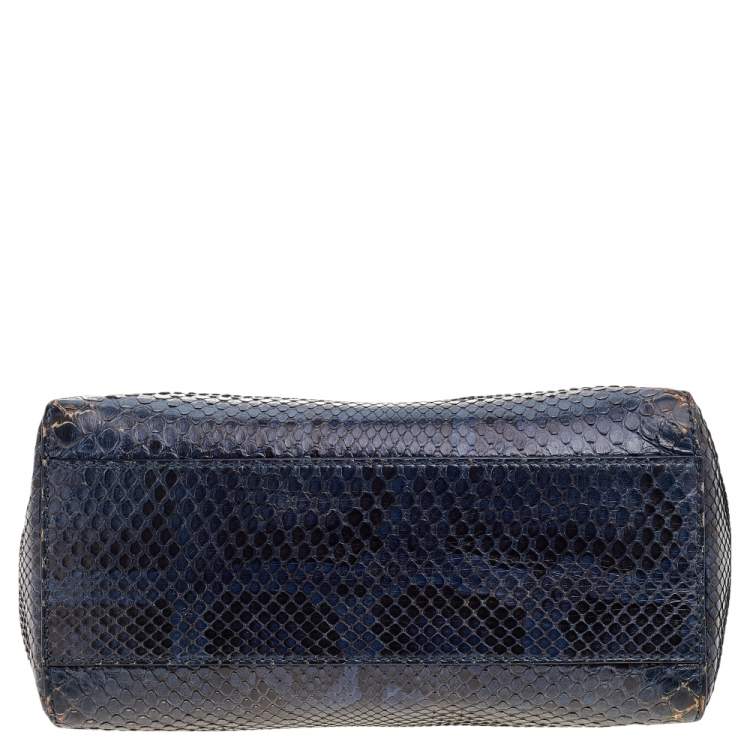 Pre Owned Fendi Navy Blue/Black Python Leather Mini Peekaboo Bag 