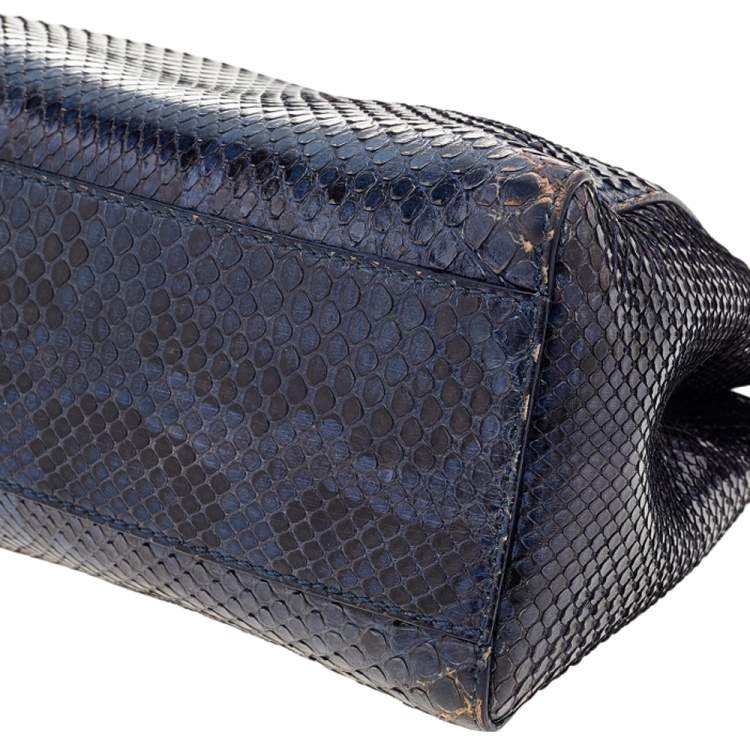 Pre Owned Fendi Navy Blue/Black Python Leather Mini Peekaboo Bag 