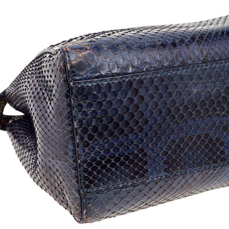 Pre Owned Fendi Navy Blue/Black Python Leather Mini Peekaboo Bag 