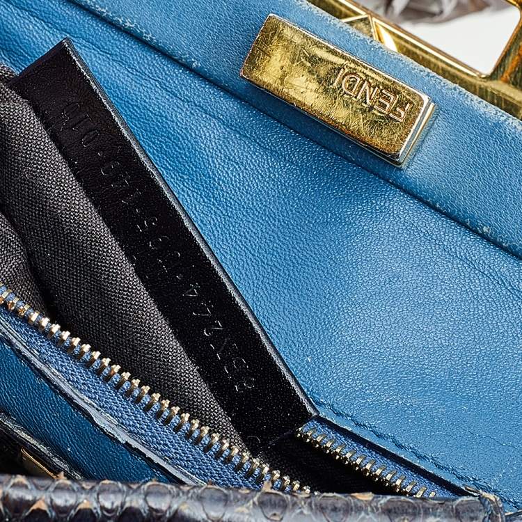 Pre Owned Fendi Navy Blue/Black Python Leather Mini Peekaboo Bag 